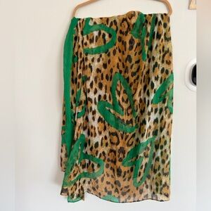 Leopard Print Scarf with Green Accent - Women’s Wrap